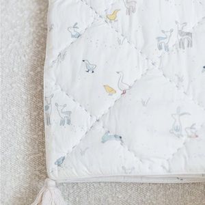 Kids Quilted Animal Print Play Mat - White with Pastel Accents